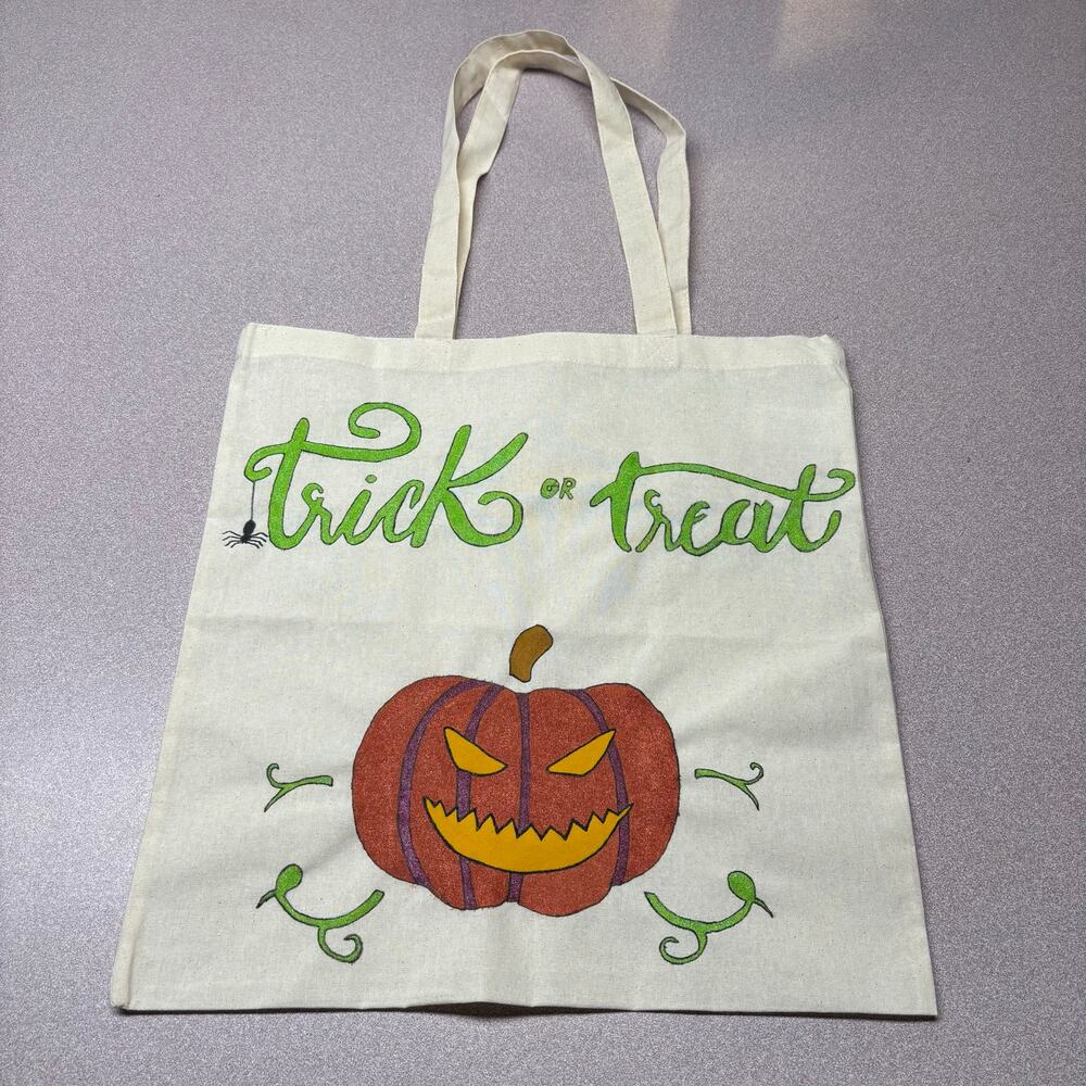 Hand Painted Jack O Lantern Halloween Cotton Tote Bag